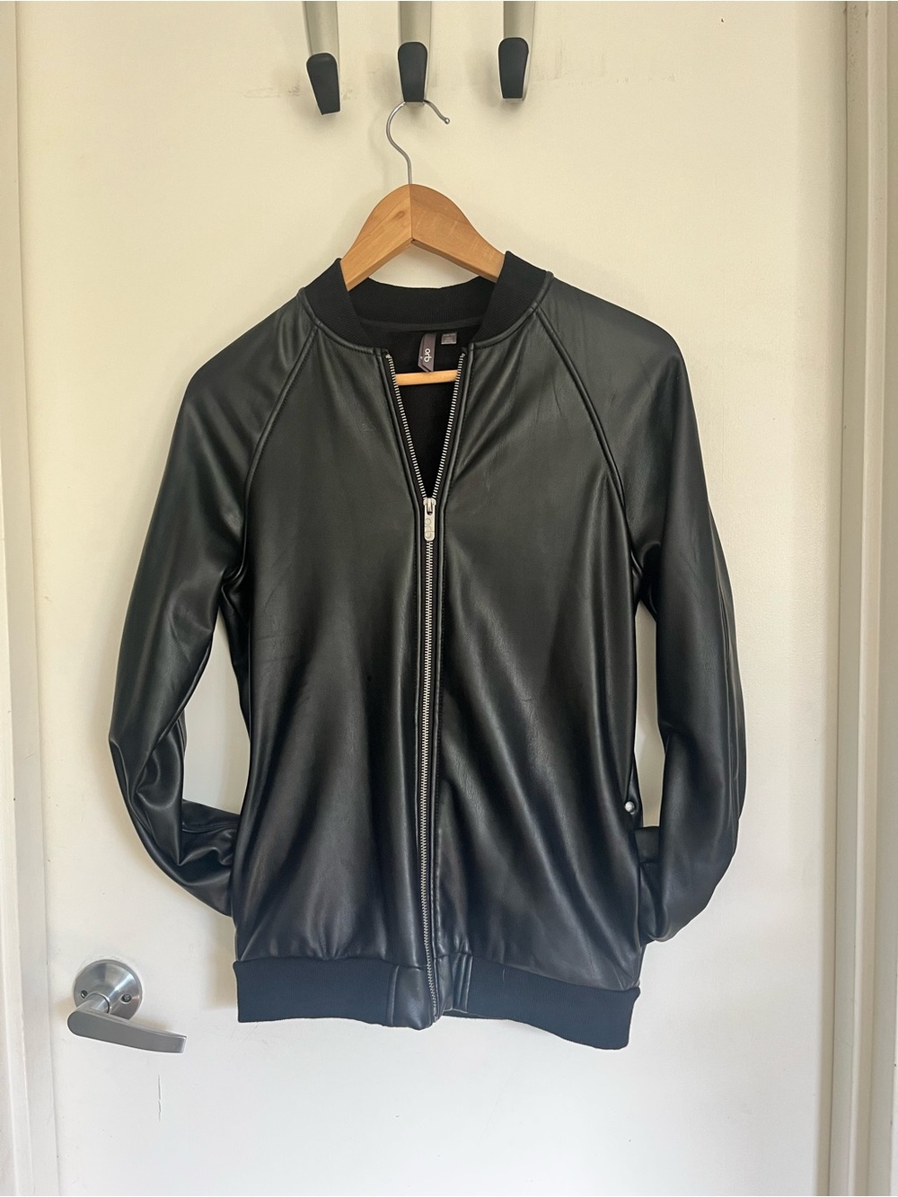 Orb Black Faux Leather Bomber Jacket - xs